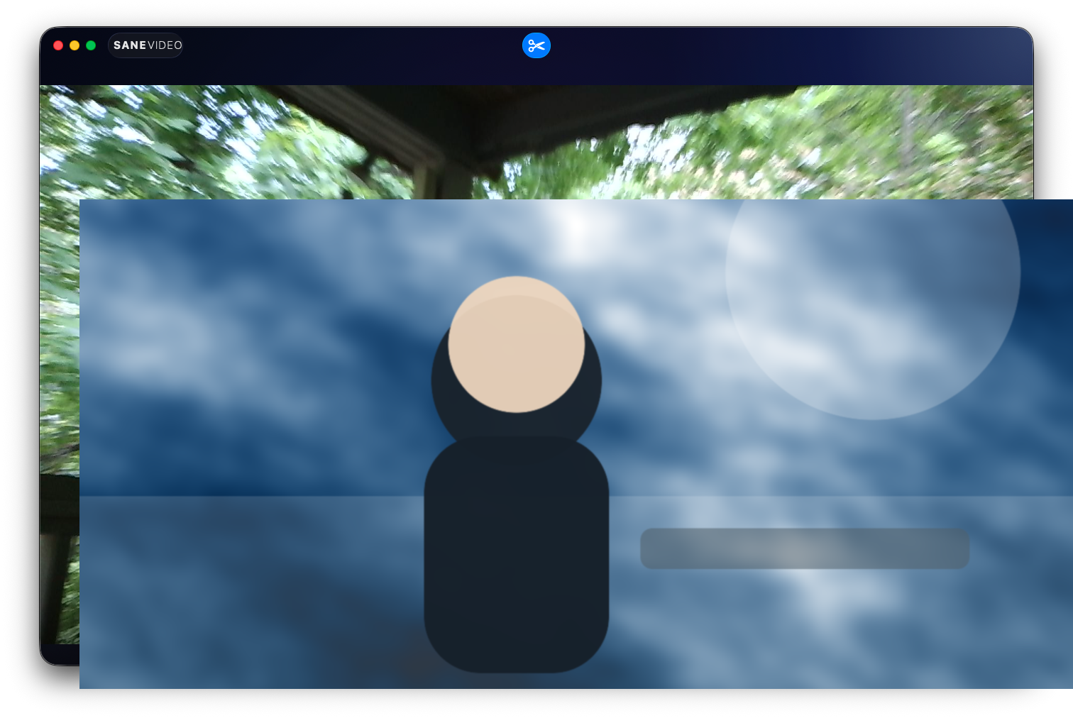 SaneVideo recording controls with synthetic camera preview